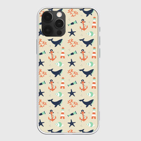 Чехол для iPhone 12 Pro Max с принтом Морской узор в Тюмени, Силикон |  | буй | вода | звезда | кит | коралл | маяк | мозаика | море | океан | песок | ракушка | узор | якорь