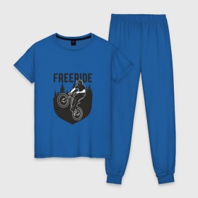 Женская пижама хлопок с принтом Freeride в Тюмени, 100% хлопок | брюки и футболка прямого кроя, без карманов, на брюках мягкая резинка на поясе и по низу штанин | iceberg