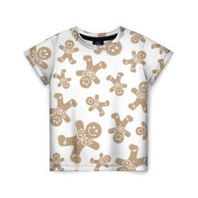 Детская футболка 3D с принтом Имбирные пряники в Тюмени, 100% гипоаллергенный полиэфир | прямой крой, круглый вырез горловины, длина до линии бедер, чуть спущенное плечо, ткань немного тянется | еда | имбирь | новый год | печенки | праздник | пряники