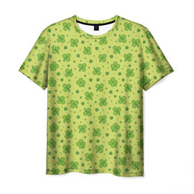 Мужская футболка 3D с принтом Клевер в Тюмени, 100% полиэфир | прямой крой, круглый вырез горловины, длина до линии бедер | арт | зелень | клевер | праздник | растение | святой патрик