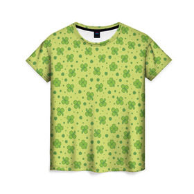 Женская футболка 3D с принтом Клевер в Тюмени, 100% полиэфир ( синтетическое хлопкоподобное полотно) | прямой крой, круглый вырез горловины, длина до линии бедер | арт | зелень | клевер | праздник | растение | святой патрик