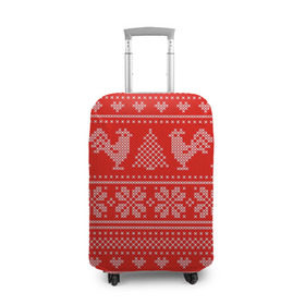 Чехол для чемодана 3D с принтом Вязанный свитер с петухами в Тюмени, 86% полиэфир, 14% спандекс | двустороннее нанесение принта, прорези для ручек и колес | 2017 | new year | год | новогодний | новый | огненный | петух | петушок | с новым годом