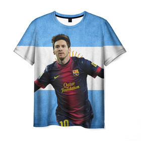 Мужская футболка 3D с принтом Messi from Argentina в Тюмени, 100% полиэфир | прямой крой, круглый вырез горловины, длина до линии бедер | аргентина | барселона | месси | футбол