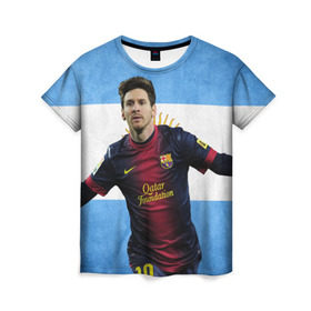 Женская футболка 3D с принтом Messi from Argentina в Тюмени, 100% полиэфир ( синтетическое хлопкоподобное полотно) | прямой крой, круглый вырез горловины, длина до линии бедер | аргентина | барселона | месси | футбол
