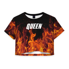 Женская футболка 3D укороченная с принтом Queen в Тюмени, 100% полиэстер | круглая горловина, длина футболки до линии талии, рукава с отворотами | rok | куин | меркури | музыка | панк | рок | фреди