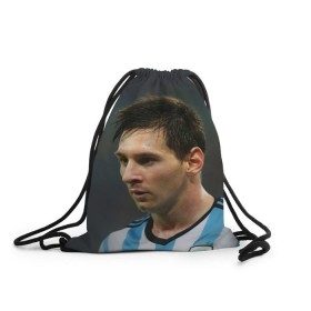 Рюкзак-мешок 3D с принтом Leo Messi в Тюмени, 100% полиэстер | плотность ткани — 200 г/м2, размер — 35 х 45 см; лямки — толстые шнурки, застежка на шнуровке, без карманов и подкладки | Тематика изображения на принте: fc barcelona | football | lionel messi | messi | аргентина | барса | лео месси | фк барселона | футбол