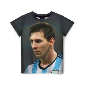 Детская футболка 3D с принтом Leo Messi в Тюмени, 100% гипоаллергенный полиэфир | прямой крой, круглый вырез горловины, длина до линии бедер, чуть спущенное плечо, ткань немного тянется | Тематика изображения на принте: fc barcelona | football | lionel messi | messi | аргентина | барса | лео месси | фк барселона | футбол
