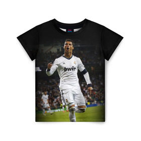 Детская футболка 3D с принтом Роналдо в Тюмени, 100% гипоаллергенный полиэфир | прямой крой, круглый вырез горловины, длина до линии бедер, чуть спущенное плечо, ткань немного тянется | real madrid | ronaldo | реал мадрид | роналдо | футбол | футболист