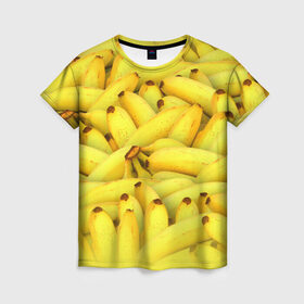Женская футболка 3D с принтом Бананчики в Тюмени, 100% полиэфир ( синтетическое хлопкоподобное полотно) | прямой крой, круглый вырез горловины, длина до линии бедер | Тематика изображения на принте: бананчики | бананы