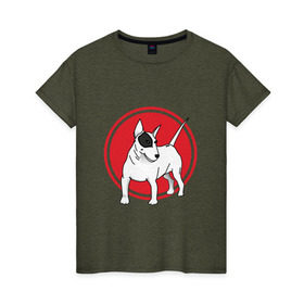 Женская футболка хлопок с принтом Бультерьер в Тюмени, 100% хлопок | прямой крой, круглый вырез горловины, длина до линии бедер, слегка спущенное плечо | бультерьер | собака