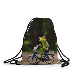 Рюкзак-мешок 3D с принтом Лягушка в Тюмени, 100% полиэстер | плотность ткани — 200 г/м2, размер — 35 х 45 см; лямки — толстые шнурки, застежка на шнуровке, без карманов и подкладки | велосипед | жаба | животные | лягушка | мини | фигурка