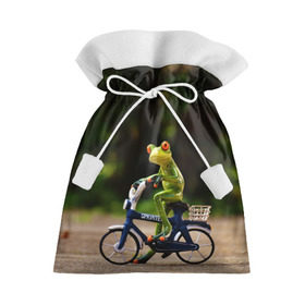 Подарочный 3D мешок с принтом Лягушка в Тюмени, 100% полиэстер | Размер: 29*39 см | Тематика изображения на принте: велосипед | жаба | животные | лягушка | мини | фигурка