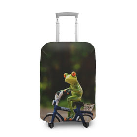 Чехол для чемодана 3D с принтом Лягушка в Тюмени, 86% полиэфир, 14% спандекс | двустороннее нанесение принта, прорези для ручек и колес | велосипед | жаба | животные | лягушка | мини | фигурка