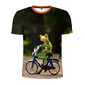 Мужская футболка 3D спортивная с принтом Лягушка в Тюмени, 100% полиэстер с улучшенными характеристиками | приталенный силуэт, круглая горловина, широкие плечи, сужается к линии бедра | Тематика изображения на принте: велосипед | жаба | животные | лягушка | мини | фигурка