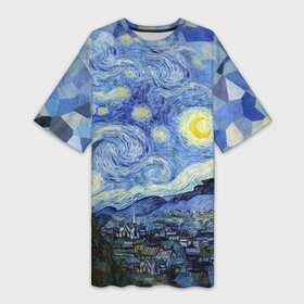 Платье-футболка 3D с принтом Звездная ночь в Тюмени,  |  | Тематика изображения на принте: starry night | ван гог | город | звезды | импрессионизм | луна | ночь | художник