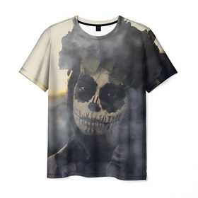 Мужская футболка 3D с принтом Dia de los muertos в Тюмени, 100% полиэфир | прямой крой, круглый вырез горловины, длина до линии бедер | девушка | день мёртвых | дым | зомби | мертвец | праздник