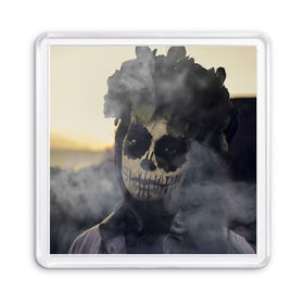Магнит 55*55 с принтом Dia de los muertos в Тюмени, Пластик | Размер: 65*65 мм; Размер печати: 55*55 мм | девушка | день мёртвых | дым | зомби | мертвец | праздник