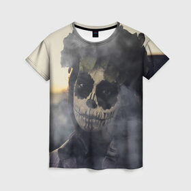 Женская футболка 3D с принтом Dia de los muertos в Тюмени, 100% полиэфир ( синтетическое хлопкоподобное полотно) | прямой крой, круглый вырез горловины, длина до линии бедер | девушка | день мёртвых | дым | зомби | мертвец | праздник