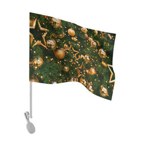 Флаг для автомобиля с принтом Праздничные шары в Тюмени, 100% полиэстер | Размер: 30*21 см | елка | елочные | звезды | золото | игрушки | хвоя | шары