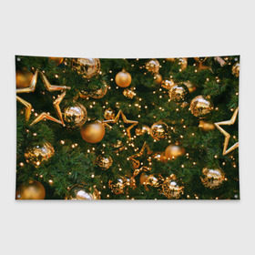 Флаг-баннер с принтом Праздничные шары в Тюмени, 100% полиэстер | размер 67 х 109 см, плотность ткани — 95 г/м2; по краям флага есть четыре люверса для крепления | елка | елочные | звезды | золото | игрушки | хвоя | шары