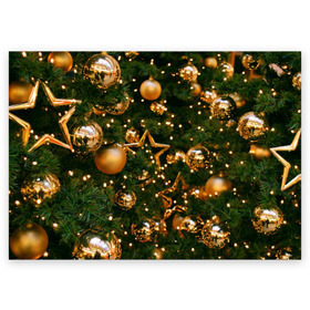 Поздравительная открытка с принтом Праздничные шары в Тюмени, 100% бумага | плотность бумаги 280 г/м2, матовая, на обратной стороне линовка и место для марки
 | елка | елочные | звезды | золото | игрушки | хвоя | шары