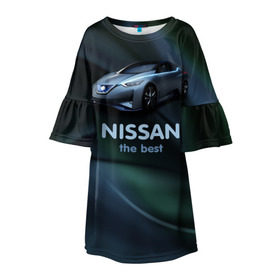 Детское платье 3D с принтом Nissan the best в Тюмени, 100% полиэстер | прямой силуэт, чуть расширенный к низу. Круглая горловина, на рукавах — воланы | Тематика изображения на принте: nissan | авто | автомобиль | водитель | машина | ниссан | тачка
