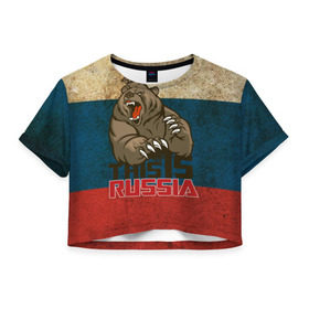 Женская футболка 3D укороченная с принтом This is Russia в Тюмени, 100% полиэстер | круглая горловина, длина футболки до линии талии, рукава с отворотами | медведь | мишка | патриот | патриотизм | россия | руский | рф | страна | ярусский