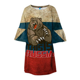 Детское платье 3D с принтом This is Russia в Тюмени, 100% полиэстер | прямой силуэт, чуть расширенный к низу. Круглая горловина, на рукавах — воланы | медведь | мишка | патриот | патриотизм | россия | руский | рф | страна | ярусский
