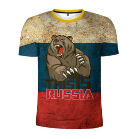 Мужская футболка 3D спортивная с принтом This is Russia в Тюмени, 100% полиэстер с улучшенными характеристиками | приталенный силуэт, круглая горловина, широкие плечи, сужается к линии бедра | медведь | мишка | патриот | патриотизм | россия | руский | рф | страна | ярусский