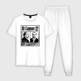 Мужская пижама хлопок с принтом Аль Капоне в Тюмени, 100% хлопок | брюки и футболка прямого кроя, без карманов, на брюках мягкая резинка на поясе и по низу штанин
 | al capone | аль капоне | гангстер | мафия | чикаго