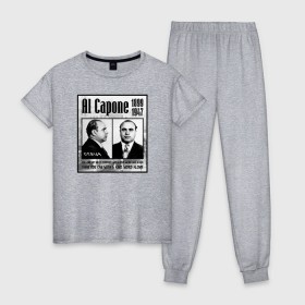 Женская пижама хлопок с принтом Аль Капоне в Тюмени, 100% хлопок | брюки и футболка прямого кроя, без карманов, на брюках мягкая резинка на поясе и по низу штанин | al capone | аль капоне | гангстер | мафия | чикаго