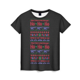Женская футболка 3D с принтом Новогодний свитер Крепкий орешек в Тюмени, 100% полиэфир ( синтетическое хлопкоподобное полотно) | прямой крой, круглый вырез горловины, длина до линии бедер | 2017 | new year | крепкий | новогодний | орешек