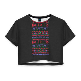 Женская футболка 3D укороченная с принтом Новогодний свитер Крепкий орешек в Тюмени, 100% полиэстер | круглая горловина, длина футболки до линии талии, рукава с отворотами | 2017 | new year | крепкий | новогодний | орешек