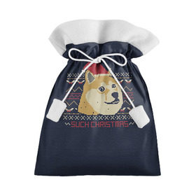 Подарочный 3D мешок с принтом Новогодний свитер Doge в Тюмени, 100% полиэстер | Размер: 29*39 см | 2017 | new year | акита | год | мем | новогодний | новый | сиба ину