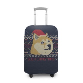 Чехол для чемодана 3D с принтом Новогодний свитер Doge в Тюмени, 86% полиэфир, 14% спандекс | двустороннее нанесение принта, прорези для ручек и колес | Тематика изображения на принте: 2017 | new year | акита | год | мем | новогодний | новый | сиба ину