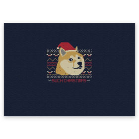 Поздравительная открытка с принтом Новогодний свитер Doge в Тюмени, 100% бумага | плотность бумаги 280 г/м2, матовая, на обратной стороне линовка и место для марки
 | Тематика изображения на принте: 2017 | new year | акита | год | мем | новогодний | новый | сиба ину