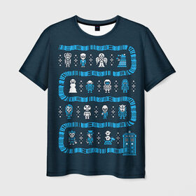 Мужская футболка 3D с принтом Новогодний свитер Доктор Кто в Тюмени, 100% полиэфир | прямой крой, круглый вырез горловины, длина до линии бедер | 2017 | new year | год | доктор | кто | новогодний | новый | петух | петушок