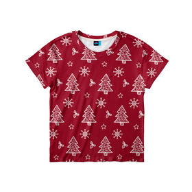 Детская футболка 3D с принтом Новогодний узор в Тюмени, 100% гипоаллергенный полиэфир | прямой крой, круглый вырез горловины, длина до линии бедер, чуть спущенное плечо, ткань немного тянется | ангел | ёлка | ель | зима | колокольчик | нг | новый год | олень | рождество | санта | снег