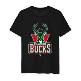 Мужская футболка хлопок с принтом Milwaukee Bucks в Тюмени, 100% хлопок | прямой крой, круглый вырез горловины, длина до линии бедер, слегка спущенное плечо. | 