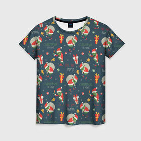 Женская футболка 3D с принтом Гринч в Тюмени, 100% полиэфир ( синтетическое хлопкоподобное полотно) | прямой крой, круглый вырез горловины, длина до линии бедер | ангел | ёлка | ель | зима | колокольчик | нг | новый год | олень | рождество | санта | снег