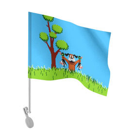 Флаг для автомобиля с принтом Утиная охота в Тюмени, 100% полиэстер | Размер: 30*21 см | 8 бит | 90 | dendy | nes | денди | охотник | пиксель | приставка | ретро | собака | утка