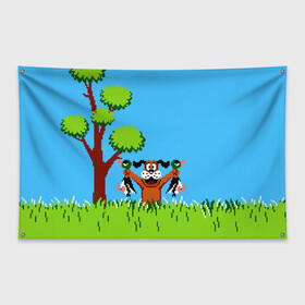 Флаг-баннер с принтом Утиная охота в Тюмени, 100% полиэстер | размер 67 х 109 см, плотность ткани — 95 г/м2; по краям флага есть четыре люверса для крепления | 8 бит | 90 | dendy | nes | денди | охотник | пиксель | приставка | ретро | собака | утка