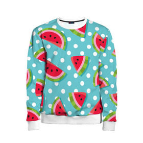 Детский свитшот 3D с принтом Арбузный рай в Тюмени, 100% полиэстер | свободная посадка, прямой крой, мягкая тканевая резинка на рукавах и понизу свитшота | berry | eat | fruit | pattern | sweet | watermelon | арбуз | еда | сладость | узор | фрукт | ягода