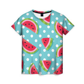 Женская футболка 3D с принтом Арбузный рай в Тюмени, 100% полиэфир ( синтетическое хлопкоподобное полотно) | прямой крой, круглый вырез горловины, длина до линии бедер | Тематика изображения на принте: berry | eat | fruit | pattern | sweet | watermelon | арбуз | еда | сладость | узор | фрукт | ягода