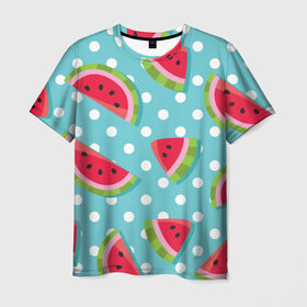 Мужская футболка 3D с принтом Арбузный рай в Тюмени, 100% полиэфир | прямой крой, круглый вырез горловины, длина до линии бедер | berry | eat | fruit | pattern | sweet | watermelon | арбуз | еда | сладость | узор | фрукт | ягода
