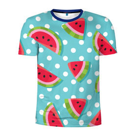 Мужская футболка 3D спортивная с принтом Арбузный рай в Тюмени, 100% полиэстер с улучшенными характеристиками | приталенный силуэт, круглая горловина, широкие плечи, сужается к линии бедра | berry | eat | fruit | pattern | sweet | watermelon | арбуз | еда | сладость | узор | фрукт | ягода