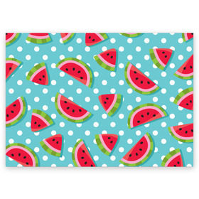 Поздравительная открытка с принтом Арбузный рай в Тюмени, 100% бумага | плотность бумаги 280 г/м2, матовая, на обратной стороне линовка и место для марки
 | Тематика изображения на принте: berry | eat | fruit | pattern | sweet | watermelon | арбуз | еда | сладость | узор | фрукт | ягода