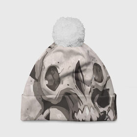 Шапка 3D c помпоном с принтом Skull kamo в Тюмени, 100% полиэстер | универсальный размер, печать по всей поверхности изделия | helloween | skull | tumblr | хелоуин | череп