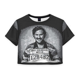 Женская футболка 3D укороченная с принтом Pablo Escobar в Тюмени, 100% полиэстер | круглая горловина, длина футболки до линии талии, рукава с отворотами | пабло | эскобар