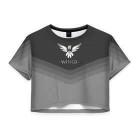 Женская футболка 3D укороченная с принтом Wings Uniform в Тюмени, 100% полиэстер | круглая горловина, длина футболки до линии талии, рукава с отворотами | 